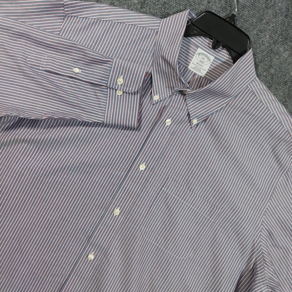 Brooks Brothers Shirt Mens 2XL Blue Stripe Long Sleeve Regent Non Iron 1818